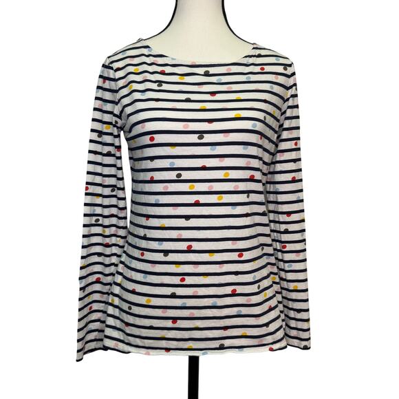 Boden Striped Dot Long Sleeve Top US 4 UK 8 Navy Multicolor Polka Dot Cotton Tee - Picture 1 of 9